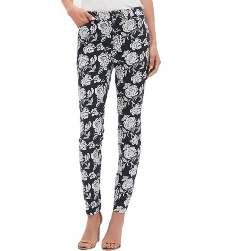 GAP Floral Signature Skinny Ankle Cropped Pants Khaki Flowers Black White sz 4